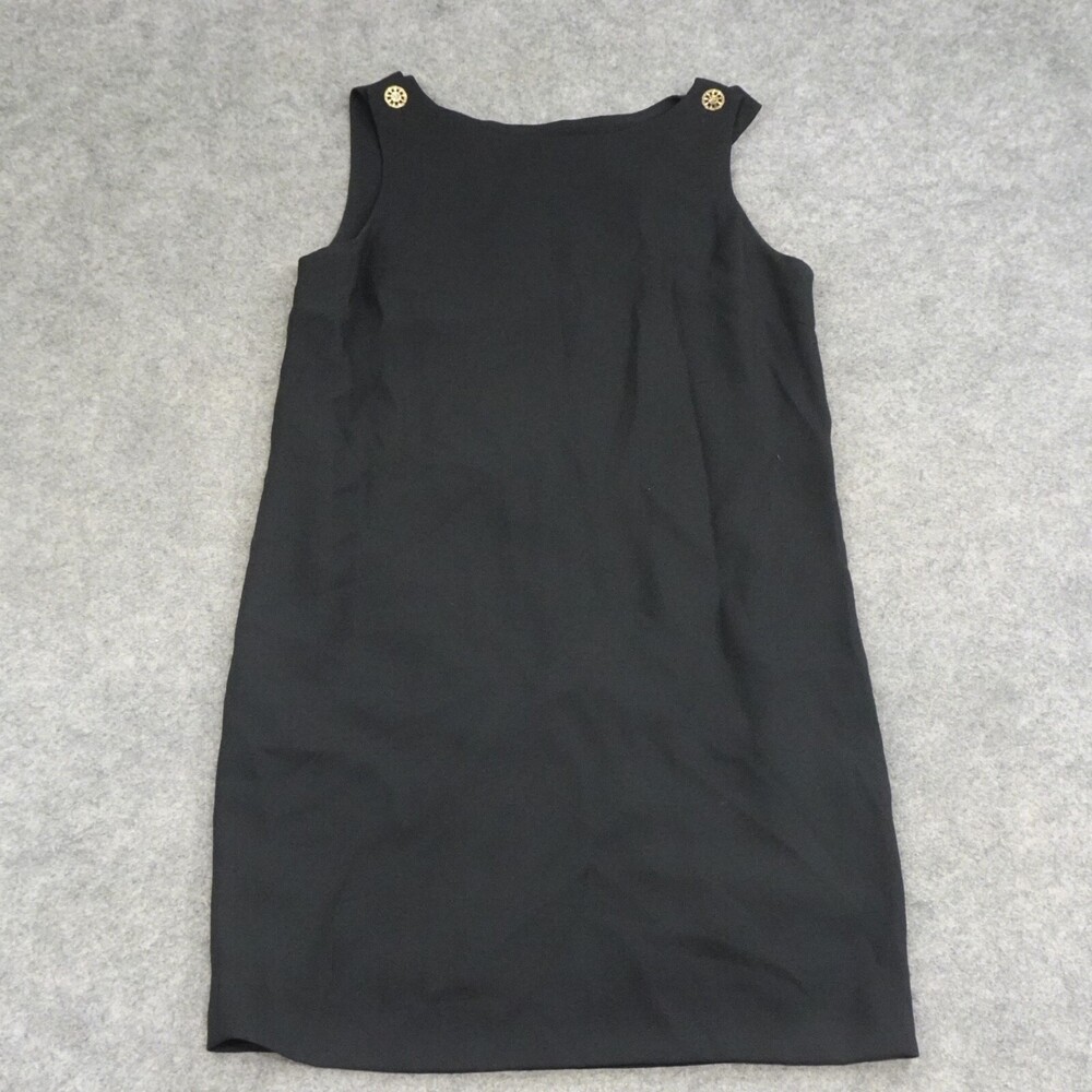 Liz Claiborne Dress Womens Petite 10 Black Solid Career Party Summer Button Sun